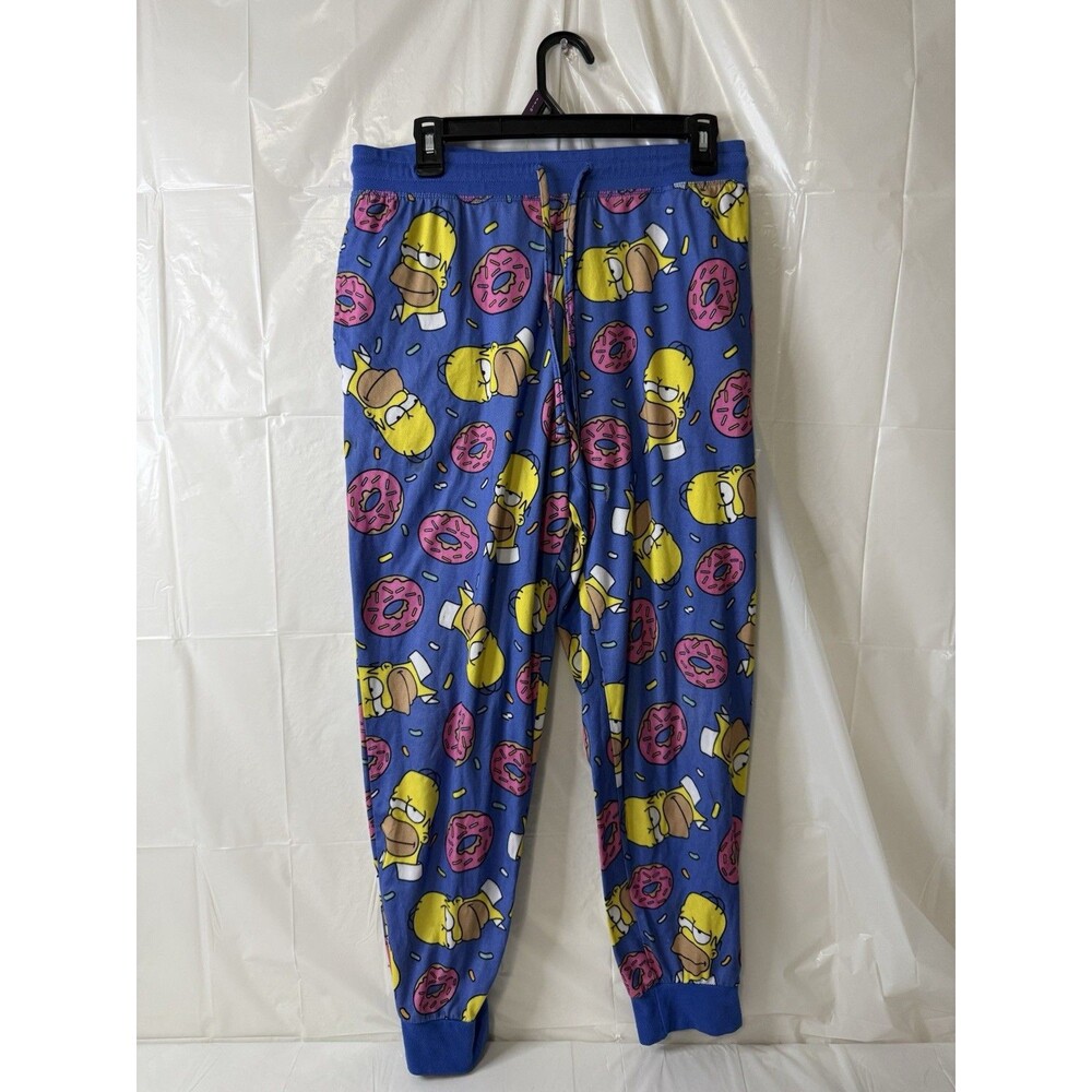 The Simpsons Homer Donut Lounge Pajama Pants Mens Medium Blue Drawstring Sleep